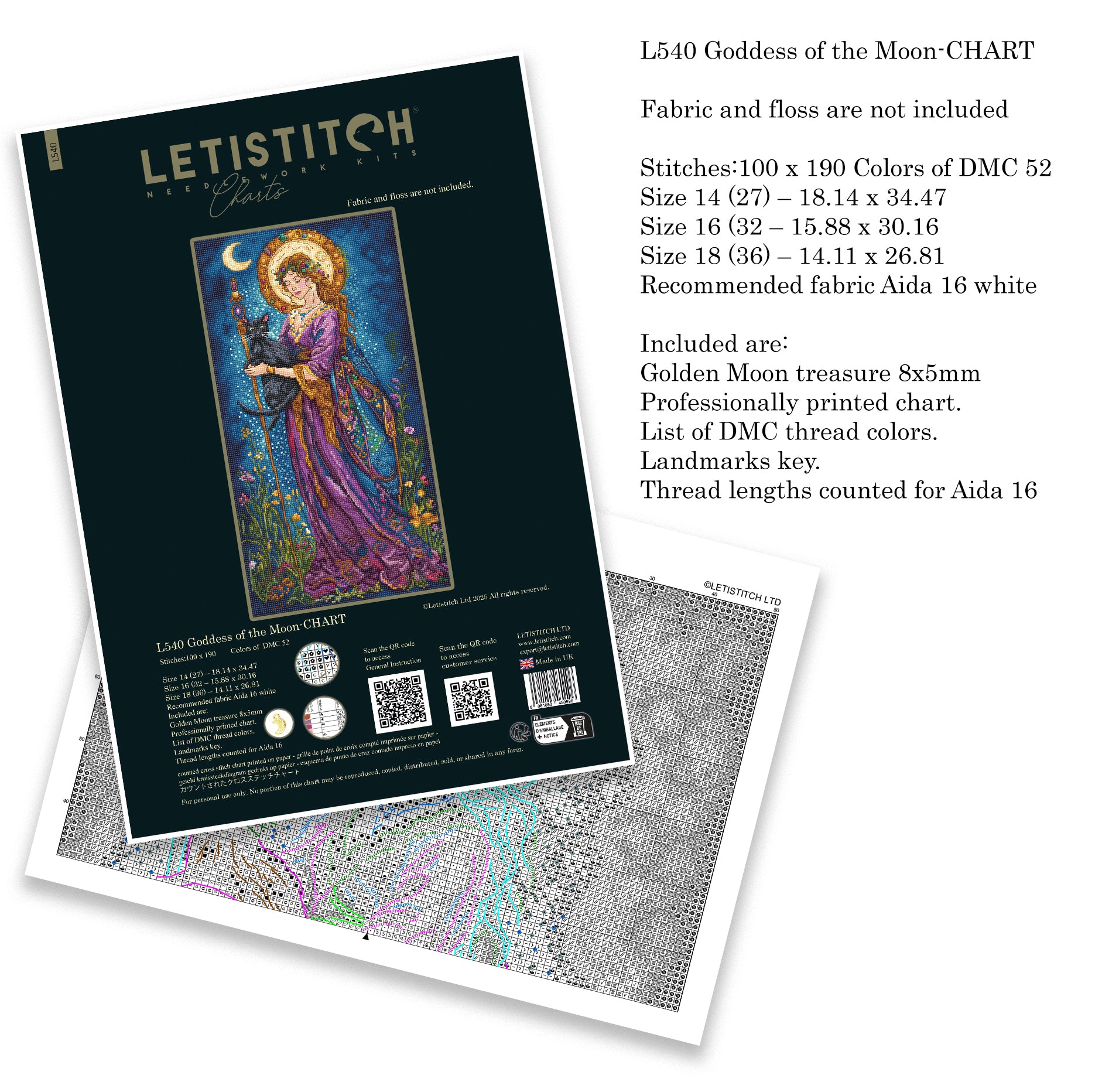L540 Goddess of the Moon - CHART Printed & Golden Moon treasure