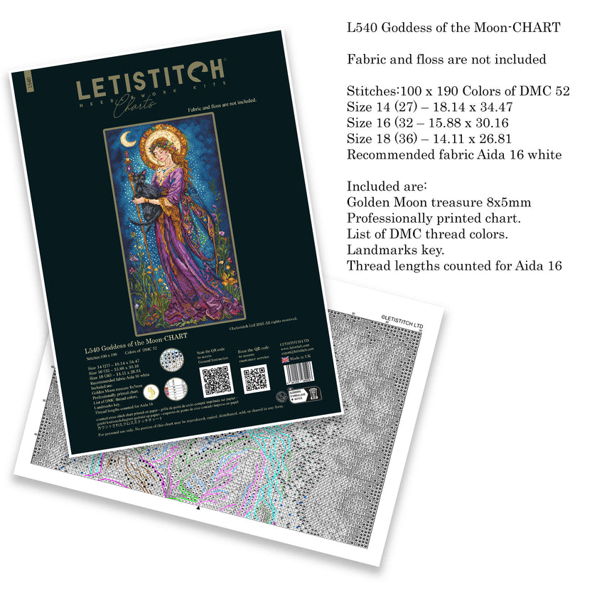 L540 Goddess of the Moon - CHART Printed & Golden Moon treasure