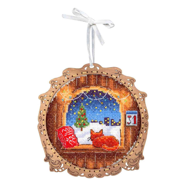 Cross-stitch kit on wooden base