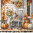 P101 Autumn Whiskers digital cross stitch pattern featuring a tabby cat with pumpkins and autumn décor
