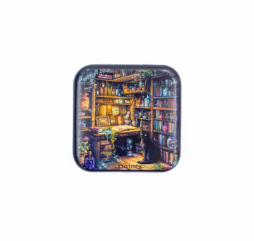 Tin Box for Needles – “Charmed Library” (SKU 25632) 📚✨
