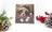 Christmas-themed card with a bear design, surrounded by decorative elements like pine cones and berries.
