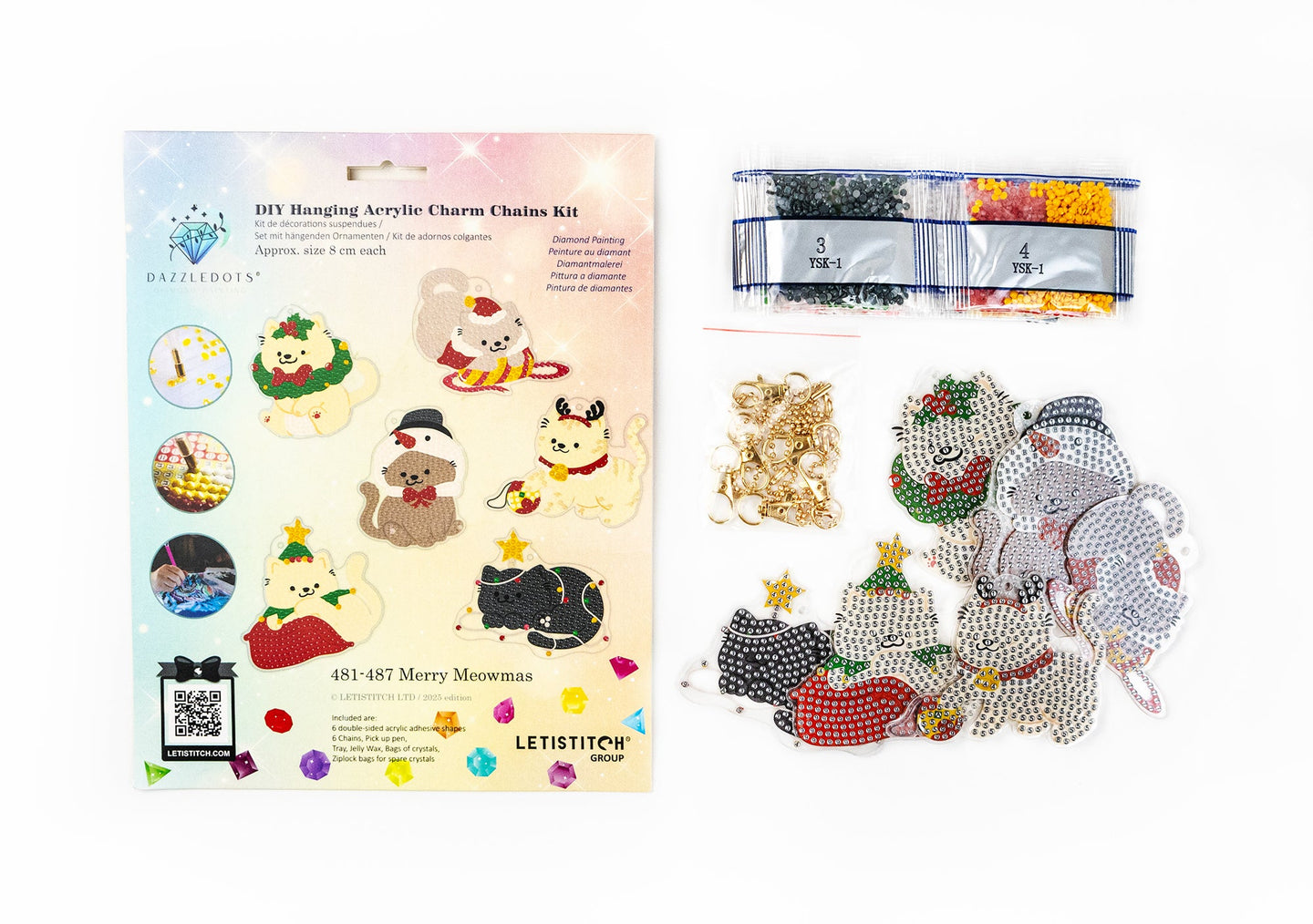 Letistitch DIY hanging acrylic charm chain kit with packaging on a white background
