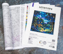 Letistitch embroidery kit with pattern and color chart on a textured surface