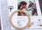 Embroidery hoop with cross-stitch pattern of a woman and wolf on a flat surface.