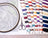 Embroidery hoop, scissors, and spools of thread on a table