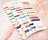Color swatch card with various thread colors on a marble surface