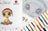 Cross stitch kit with a cute dinosaur design and color chart on a white background.