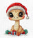 Cross-stitched design of a cute dinosaur wearing a Santa hat with Christmas decorations.