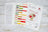 Cross stitch kit with colorful threads and pattern chart on a wooden surface