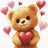 Cross-stitched teddy bear with heart balloons on a white background