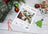 Lucas Cross Stitch kit for 'Santa and Reindeer' on a wooden surface with Christmas decorations.