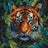 Cross-stitched tiger surrounded by foliage