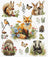 Collection of cross-stitch patterns featuring animals and nature elements on a white background.