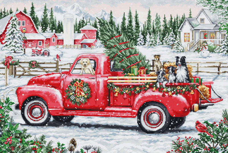 Cross Stitch Kit Luca-S GOLD- Red Christmas Truck, (BU5101)