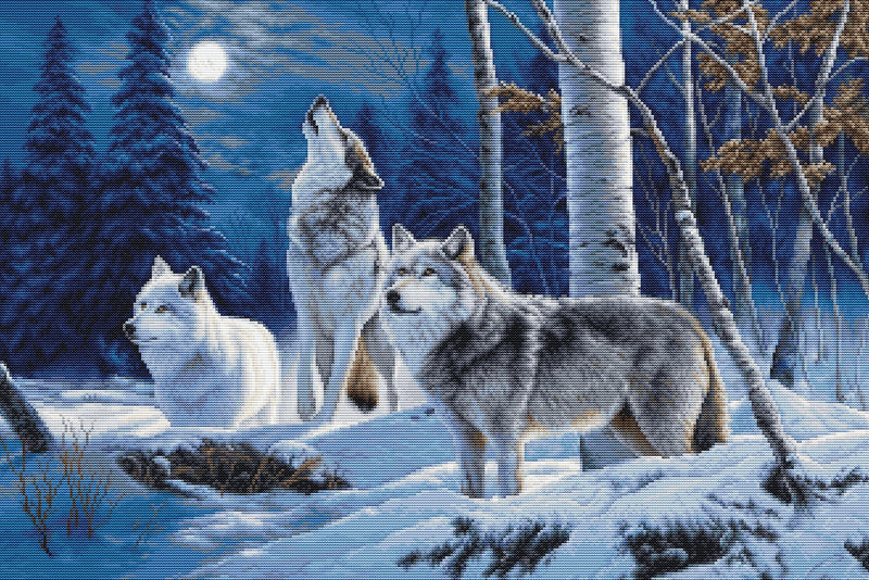 Cross Stitch Kit Luca-S GOLD - The Howl of Wolves and the Winter Moon, (B727)