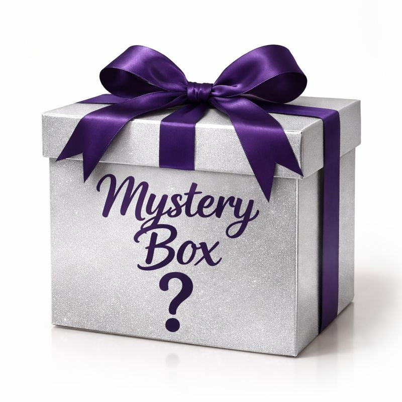 purple bow, and platinum mystery box