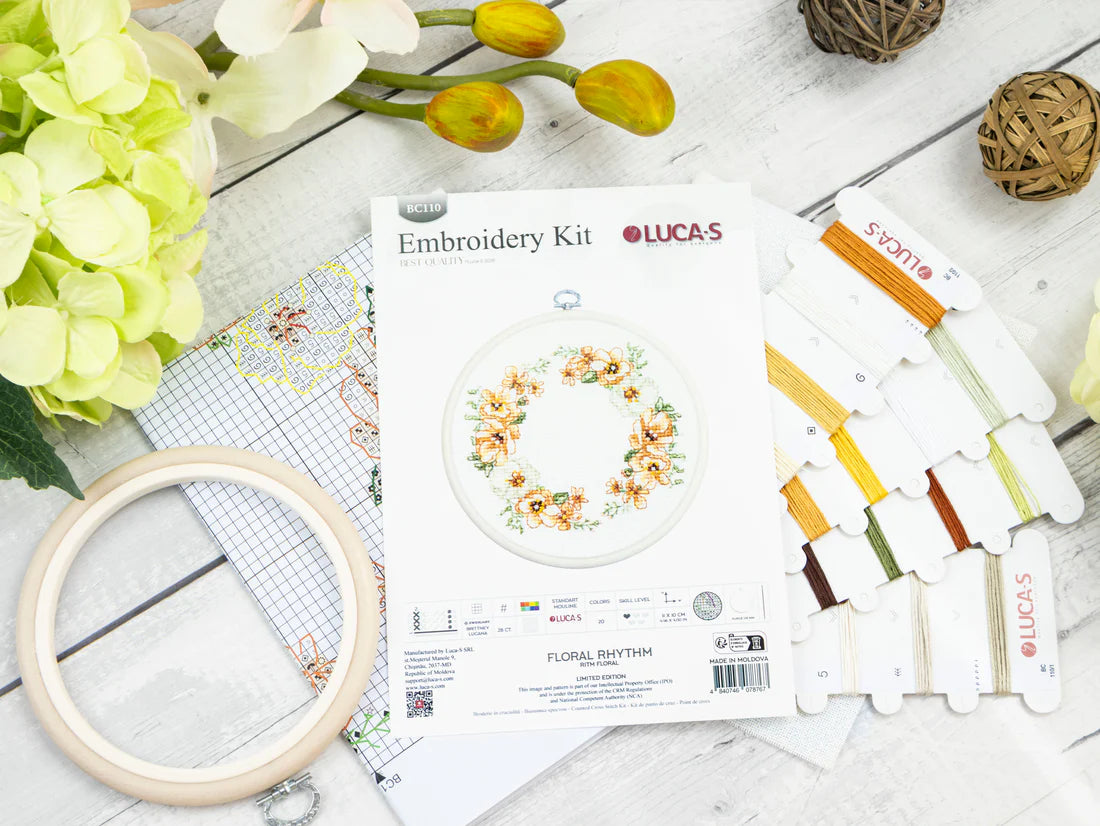 Luca-S - Floral Rhythm, BC110 Cross Stitch Kit with Hoop Included