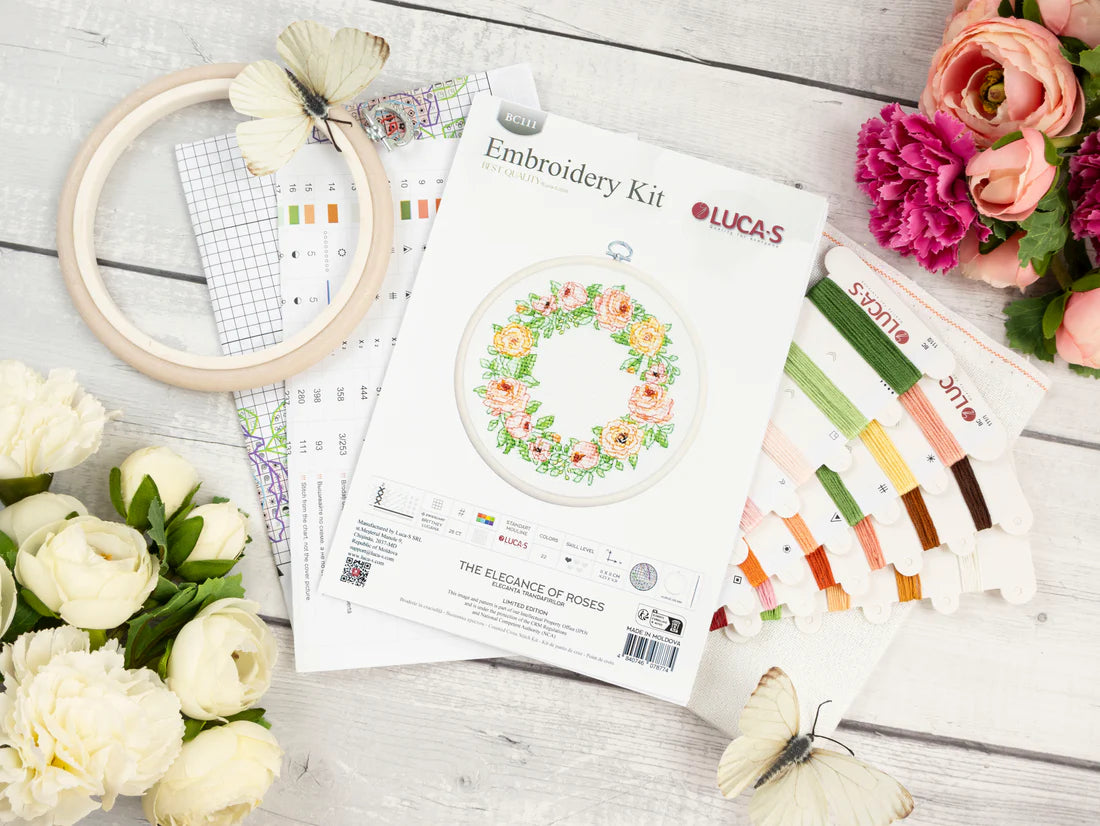 Luca-S - The Elegance of Roses, BC111 Cross Stitch Kit with Hoop Included
