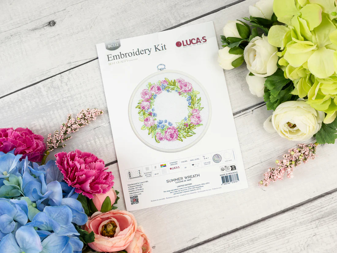 Luca-S - Summer Wreath, BC112 Cross Stitch Kit with Hoop Included