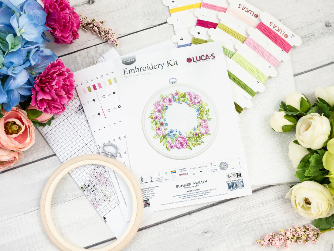 Luca-S - Summer Wreath, BC112 Cross Stitch Kit with Hoop Included