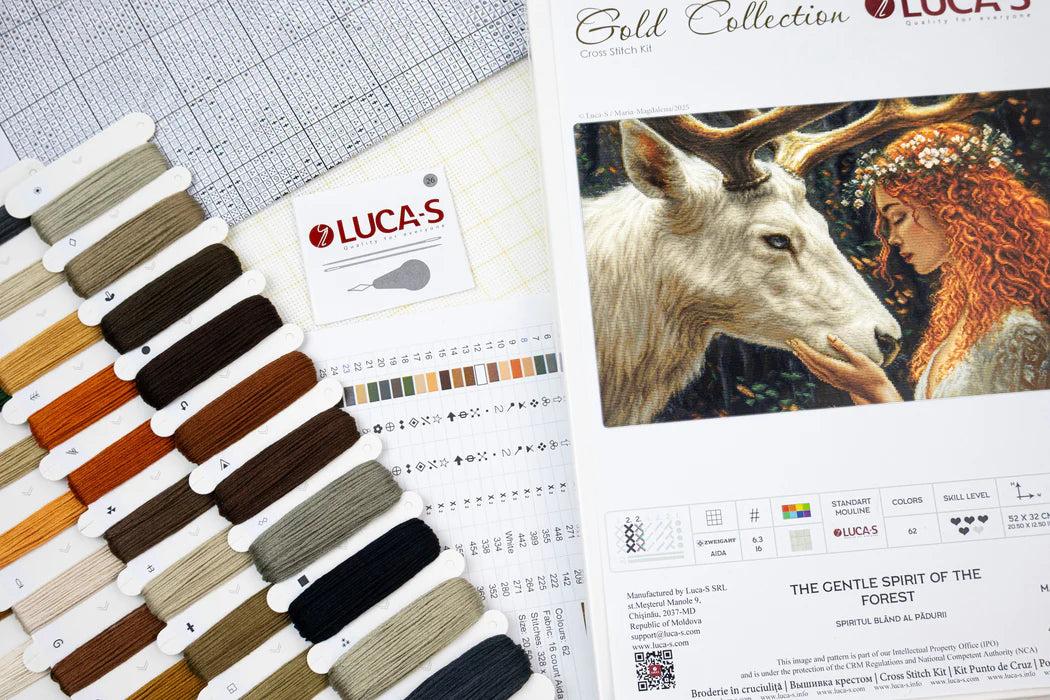 Color swatches and a design book with a deer and woman on the cover, featuring Luca-S brand.