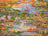 Cross-stitched or embroidery-style depiction of a vibrant African landscape with animals and buildings.