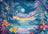 Pixel art-style depiction of a tropical landscape with dolphins, flowers, and a moonlit sky.