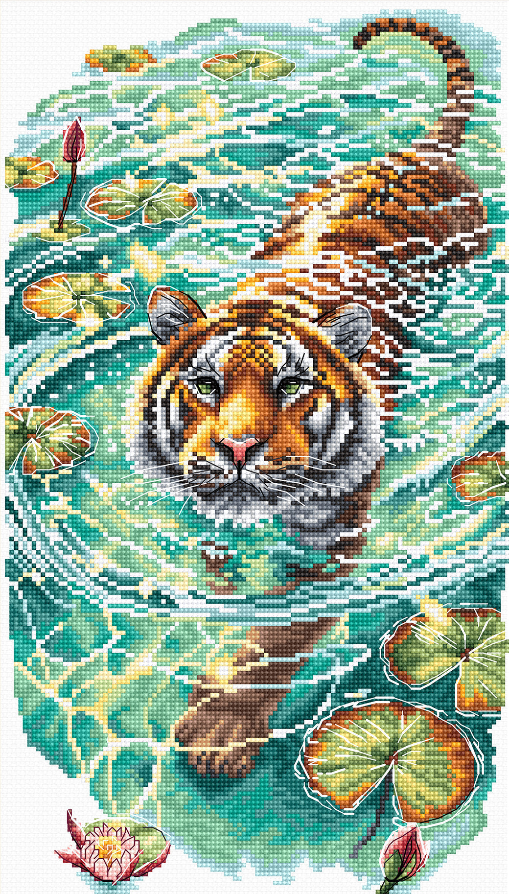 Tiger of the Turquoise Lotus Pond - Cross Stitch Kit AVA P014