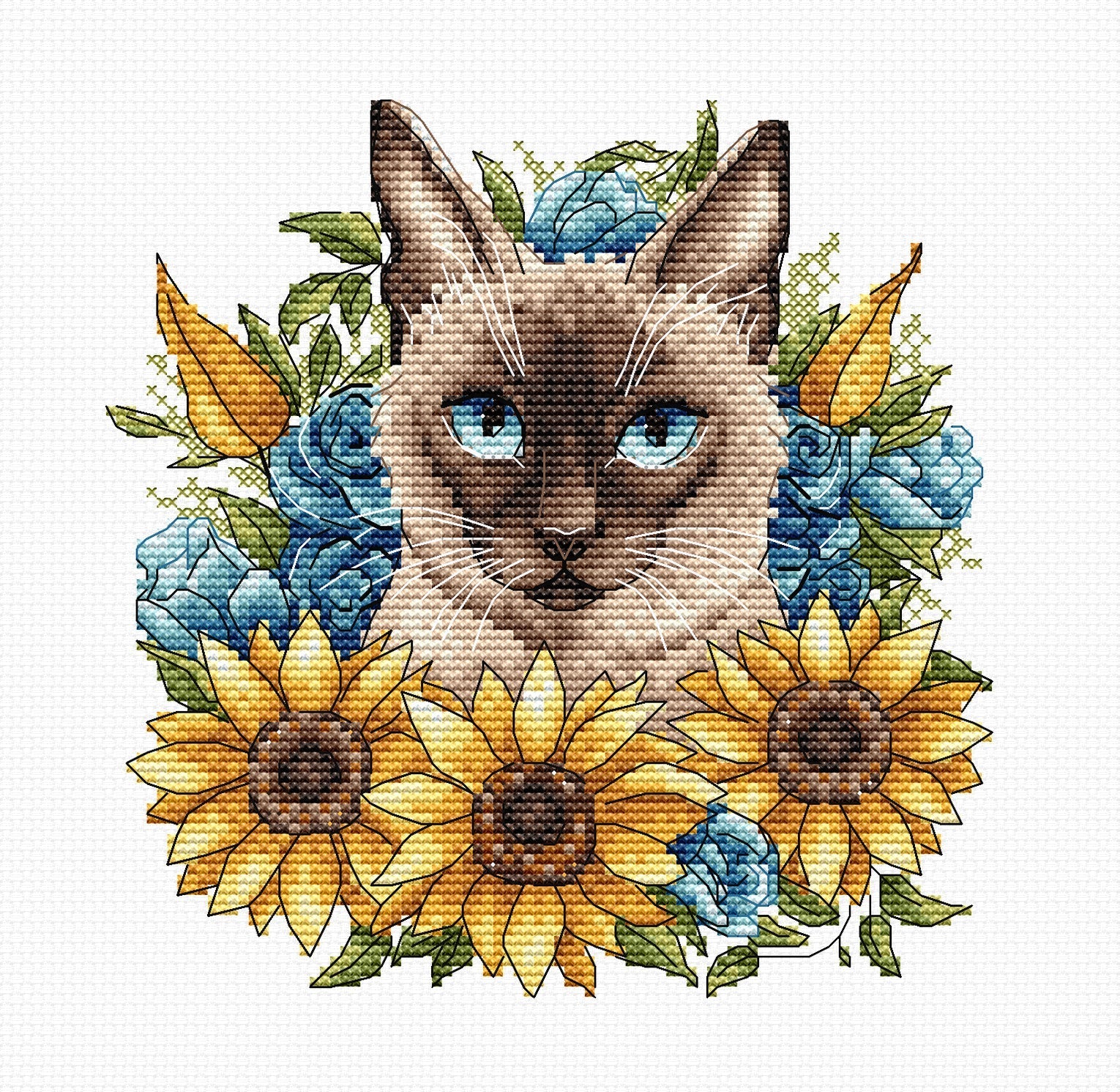 Siamese Cat Among Sunflowers - Cross Stitch Kit AVA P020