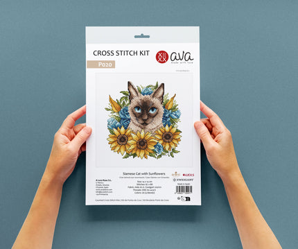 Siamese Cat Among Sunflowers - Cross Stitch Kit AVA P020