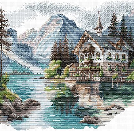Lakeside Alpine Cottage - Cross Stitch Kit AVA P048