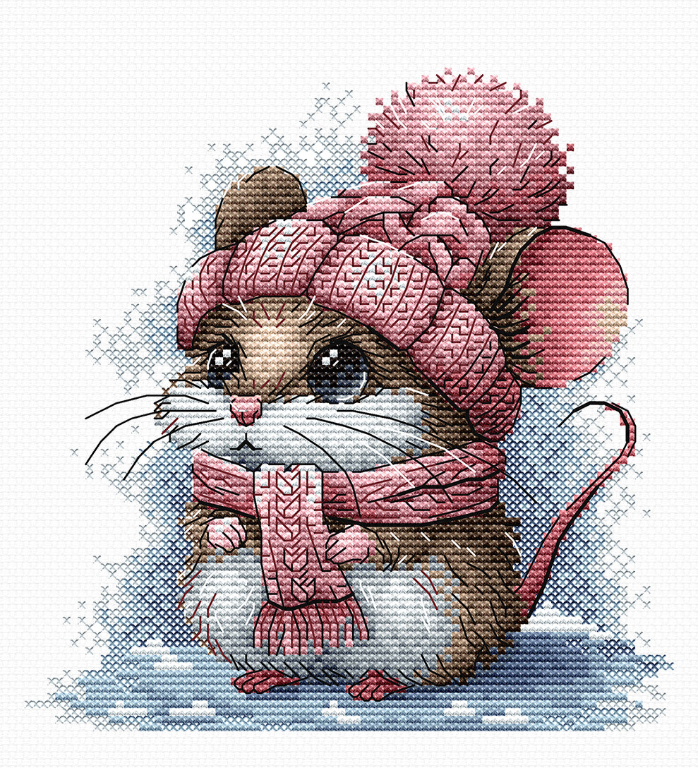 Little Mouse with a Winter Hat - Cross Stitch Kit AVA P073