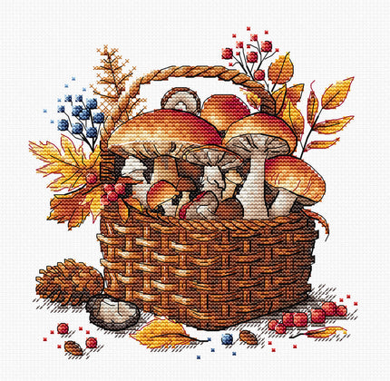 Basket of Autumn Mushrooms - Cross Stitch Kit AVA P097