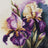Cross-stitched flowers with purple and gold colors on a textured fabric background
