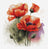 Cross-stitched design of red poppies with a textured background