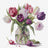 Cross-stitched pattern of tulips in a glass jar on a white background