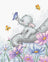 Cartoon elephant with butterflies and flowers on a white background