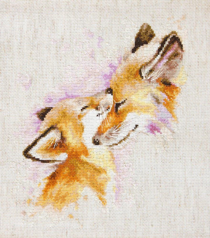 Painting of a fox with a textured background