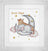 Framed cross-stitch art of a lion and elephant sleeping on a moon with 'Good Night' text.