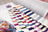 Color swatch with yarn samples on a fabric background