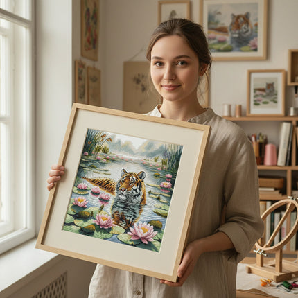 Tiger Among Water Lilies - Cross Stitch Kit AVA P121