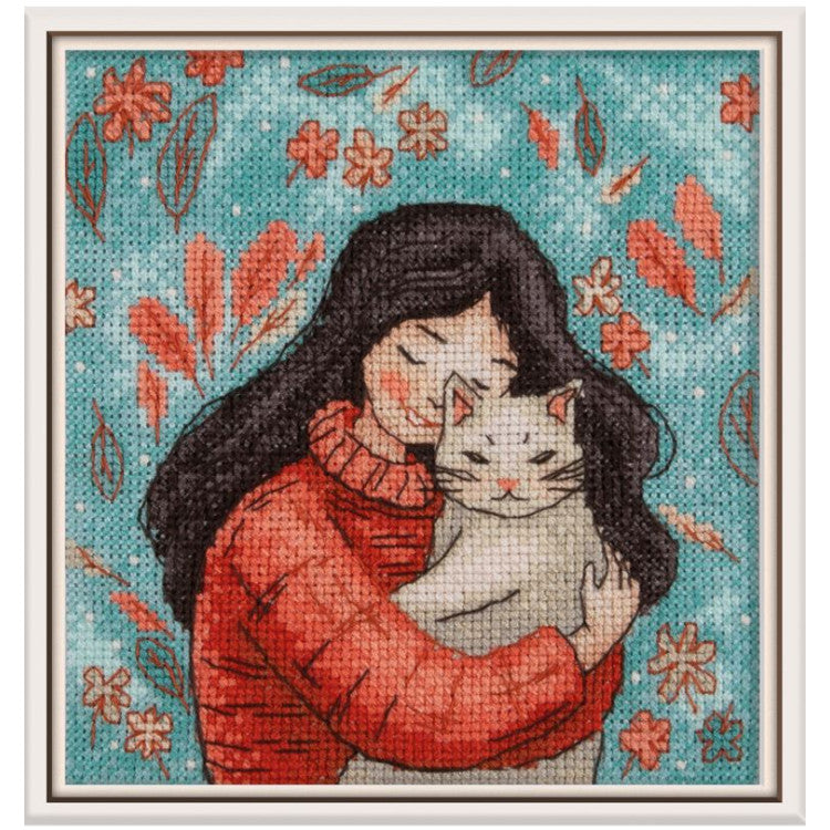 KL8-559 Cross stitch kit KLART "A girl with a cat" 12 x 13 cm