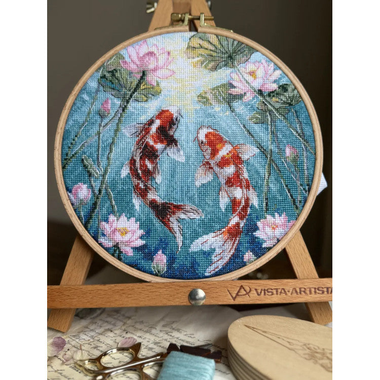 CROSS STITCH KIT "CARPS AND LOTUSES" 21.5 X 21.5 CM SANK-73