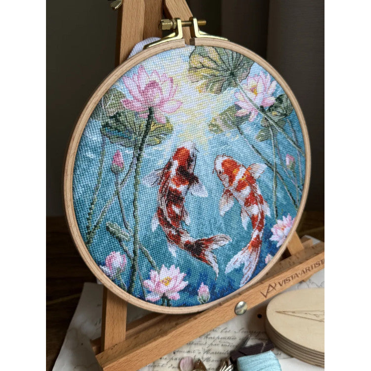 CROSS STITCH KIT "CARPS AND LOTUSES" 21.5 X 21.5 CM SANK-73