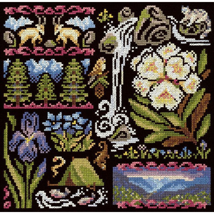 CROSS STITCH KIT "SAMPLER. TWILIGHT IN THE MOUNTAINS" 19*19 CM SNV-1030