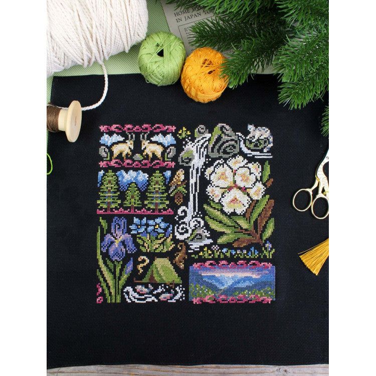 CROSS STITCH KIT "SAMPLER. TWILIGHT IN THE MOUNTAINS" 19*19 CM SNV-1030