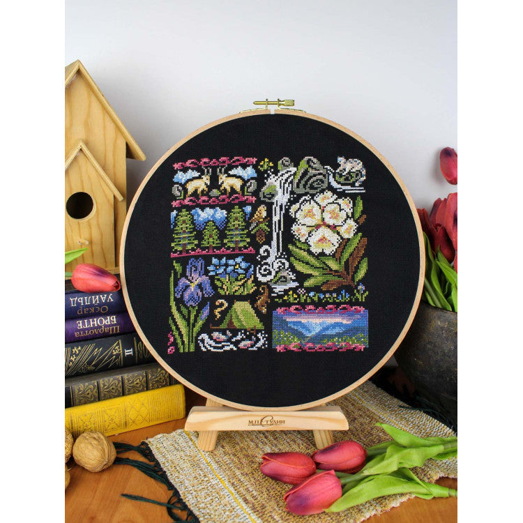 CROSS STITCH KIT "SAMPLER. TWILIGHT IN THE MOUNTAINS" 19*19 CM SNV-1030