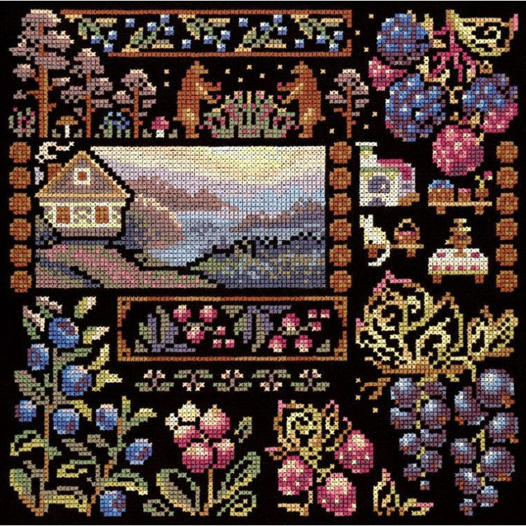 CROSS STITCH KIT "SAMPLER. DAWN IN THE VILLAGE" 19*19 CM SNV-1036
