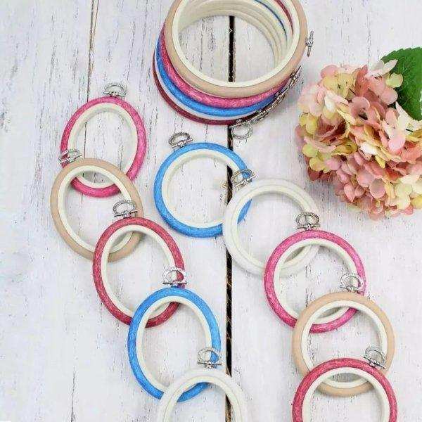 Pink Embroidery Round Hoop - Nurge Flexible Hoop, Round Cross Stitch Hoop